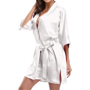 Elegant White Satin Robe New